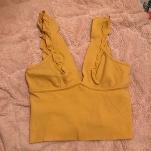 Zara Mustard Yellow Ruffle Going Out Crop Top